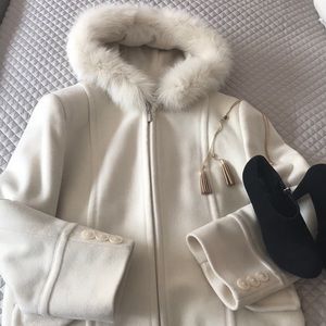 Cream Hooded Fur Coat